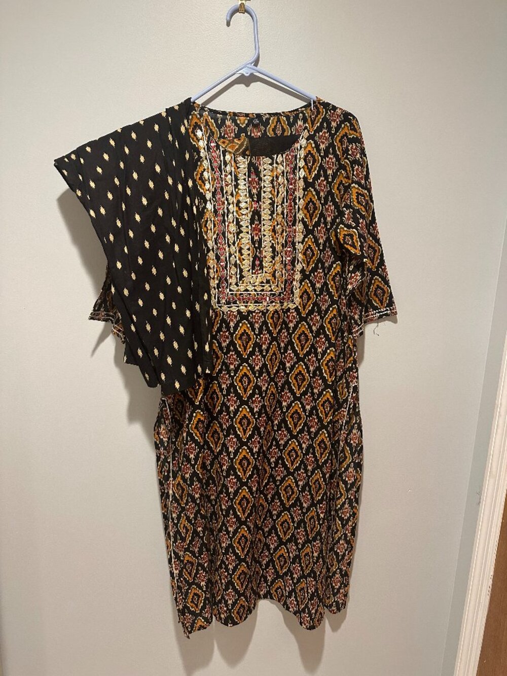Indian Salwar Suit Set Size 42 Black Orange Pink Dupatta Ethnic Wear
